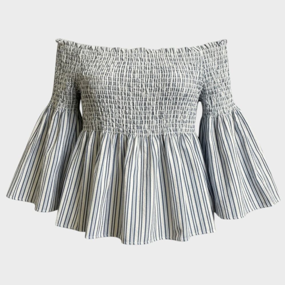 GAP Womens XL Blue White Stripe Sleeveless Top Bell Sleeve Cotton